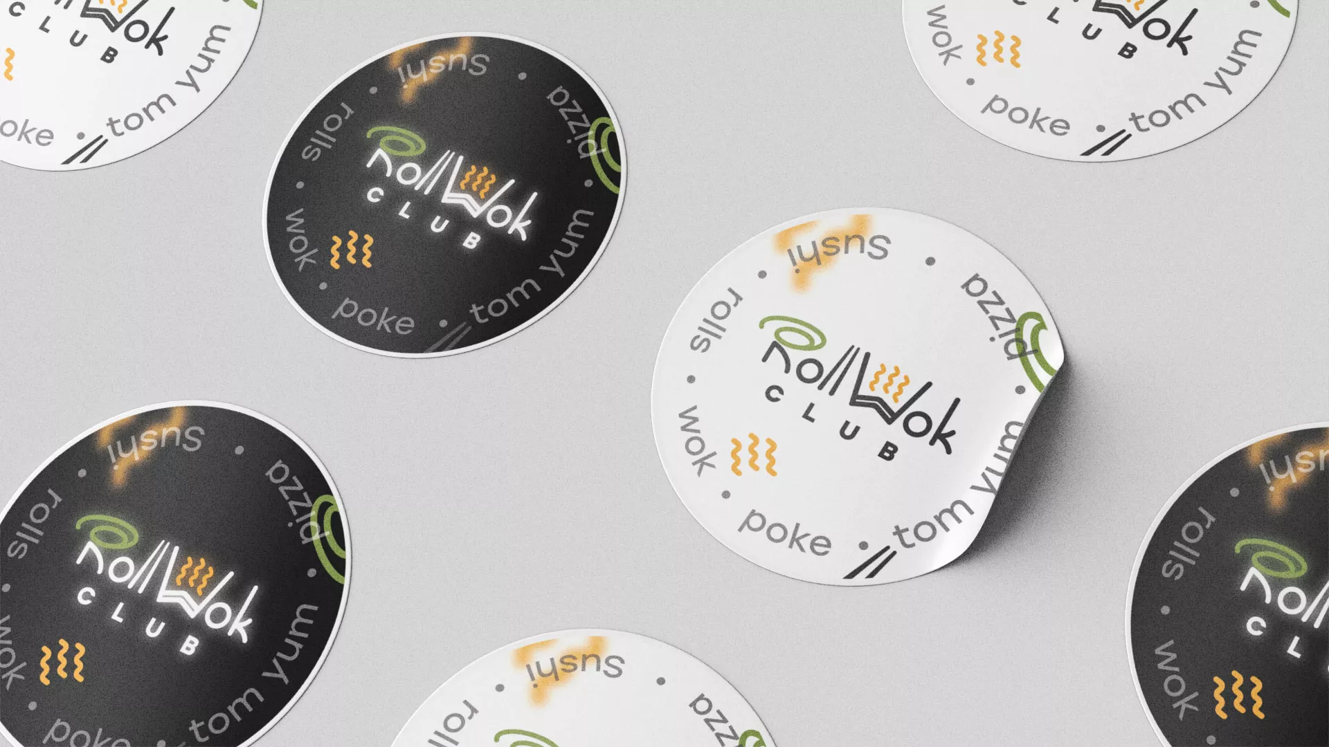 Разработка наклеек для суши-бара «Roll Wok Club» в Поронайске